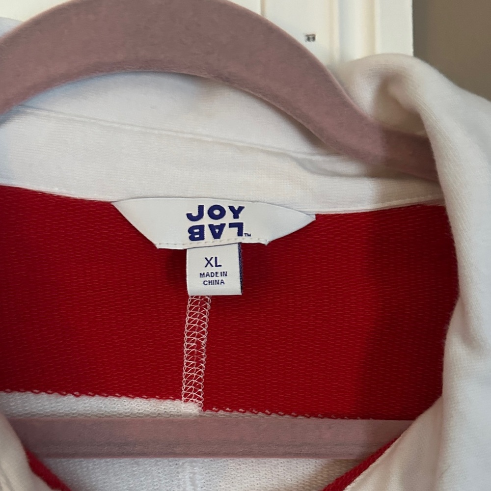 Joy Lab Red and White Striped Cropped Rugby Top - Picture 3 of 9